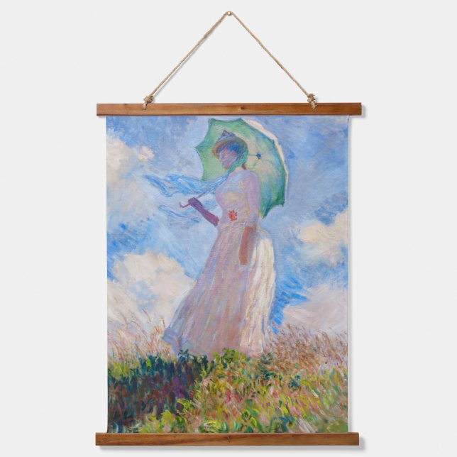 Claude Monet - Eine Frau mit einem Parasol gegenüb Wandteppich Mit Holzrahmen (Vorderseite)