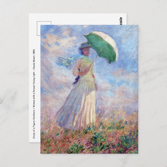 Claude Monet - Eine Frau mit einem Sonnenschirm au Postkarte (Vorne/Hinten)