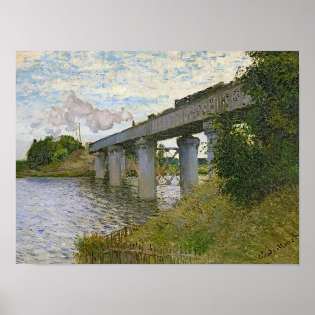 Claude Monet | Eisenbahnbrücke in Argenteuil Poster (Vorne)