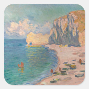 Claude Monet - Etretat: Strand und Falaise d'Amont Quadratischer Aufkleber