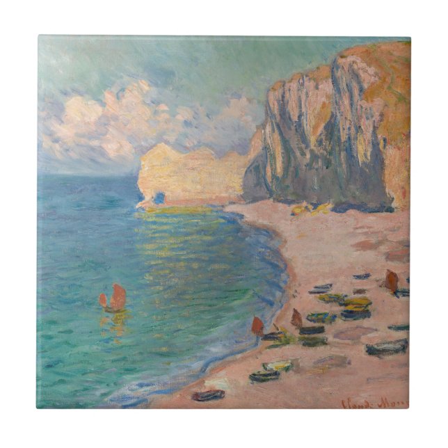 Claude Monet - Etretat: Strand und Falaise d'Betwe Fliese (Vorderseite)