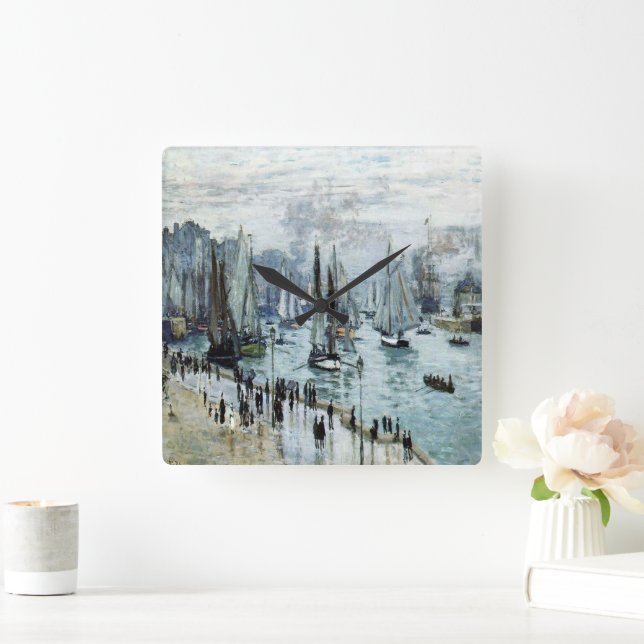 Claude Monet Fischerboote Verlassend Hafen Quadratische Wanduhr (Zuhause)