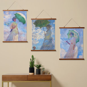 Claude Monet - Frau mit einer Reihe von Parasolen Wandteppich Mit Holzrahmen