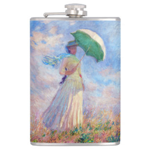 Claude Monet - Frau mit Sonnenschirm nach rechts Flachmann