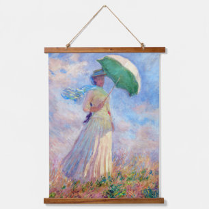 Claude Monet - Frau mit Sonnenschirm nach rechts Wandteppich Mit Holzrahmen