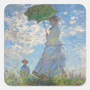 Claude Monet   Frau mit Sonnenschirm Quadratischer Aufkleber