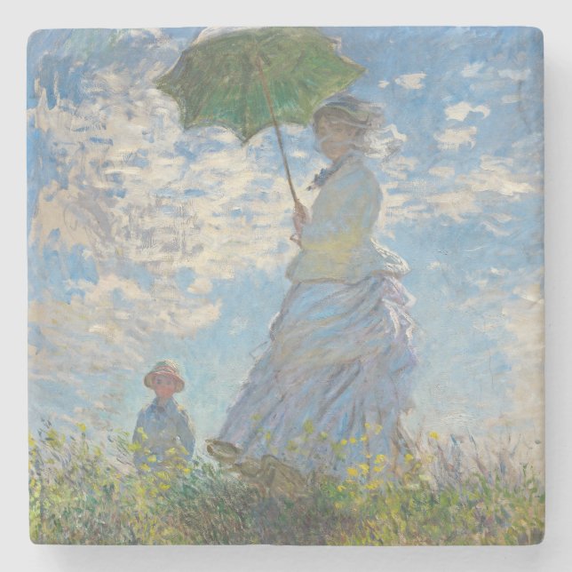 Claude Monet | Frau mit Sonnenschirm Steinuntersetzer (Vorderseite)