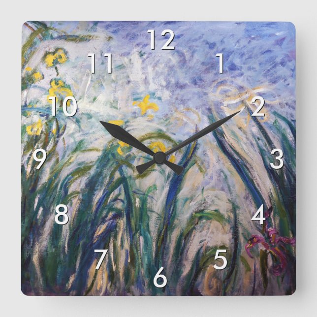 Claude Monet - Gelbe und Lila Irische Quadratische Wanduhr (Vorderseite)