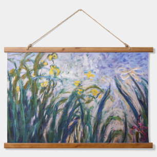 Claude Monet - Gelbe und violette Schwertlilien Wandteppich Mit Holzrahmen