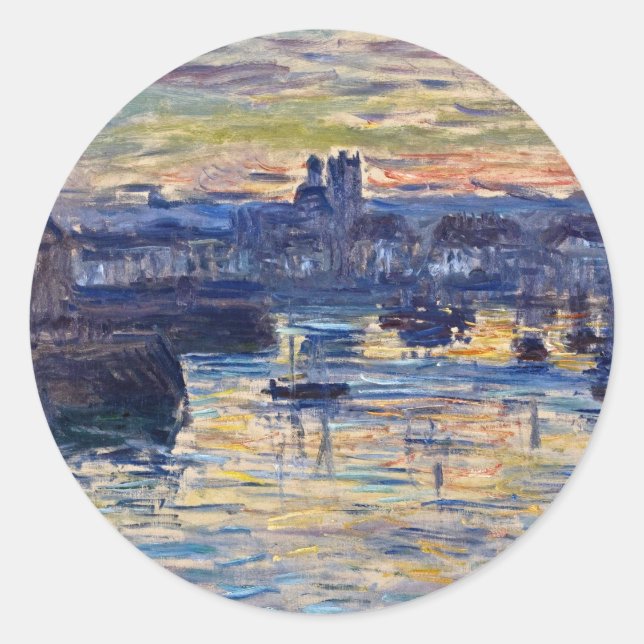 Claude Monet - Hafen von Dieppe, Abend Runder Aufkleber (Vorderseite)