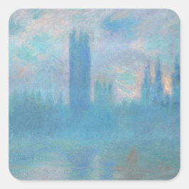 Claude Monet Houses of Parliament London. Blau Quadratischer Aufkleber