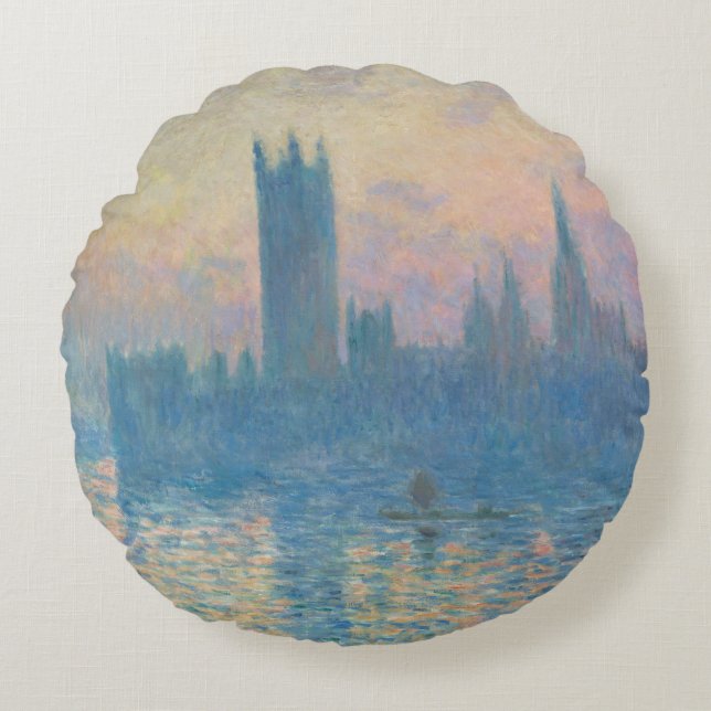 Claude Monet Houses of Parliament Sunset Rundes Kissen (Vorderseite)