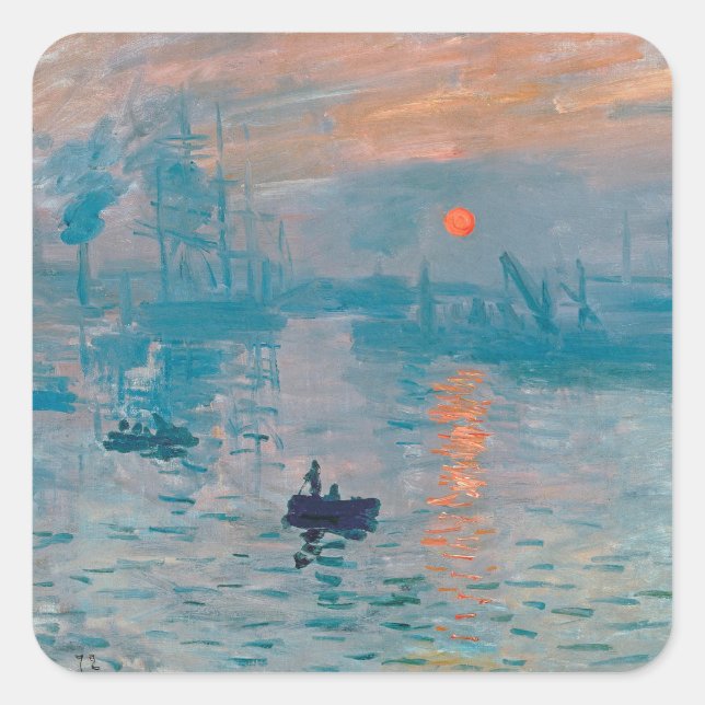 Claude Monet Impression Sunrise French Quadratischer Aufkleber (Vorderseite)