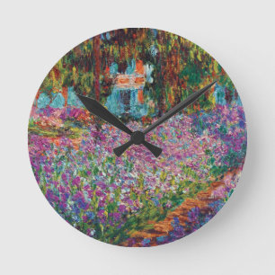 Claude Monet - Irises in Monet's Garden Fine Art Runde Wanduhr