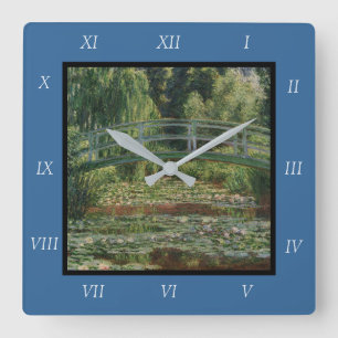 Claude Monet Japanese Footbridge & Water Lily Pool Quadratische Wanduhr