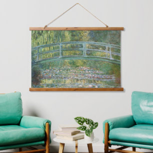 Claude Monet Japanische Brücke Seerosen Kunst Wandteppich Mit Holzrahmen