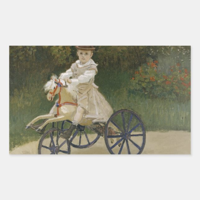 Claude Monet - Jean Monet über sein Hobby-Pferd Rechteckiger Aufkleber (Vorderseite)