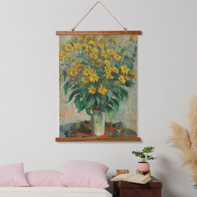 Claude Monet Jerusalem Artichoke Blume Alte Kunst Wandteppich Mit Holzrahmen (Schlafzimmer)