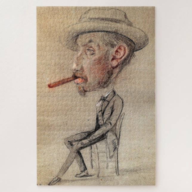Claude Monet Karikatur – Mann mit einer großen Zig Puzzle (Vertikal)