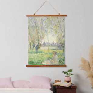 Claude Monet Kunst Frauen sitzen unter Weide Wandteppich Mit Holzrahmen