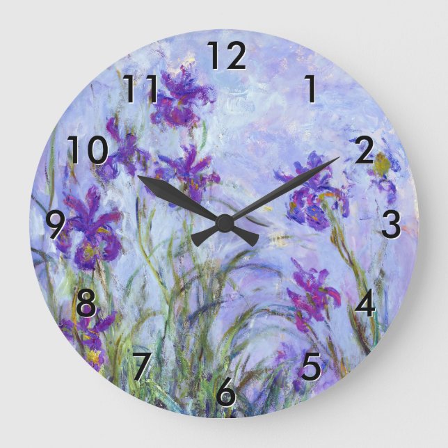Claude Monet - Lilac Irises / Iris Mauves Große Wanduhr (Vorderseite)