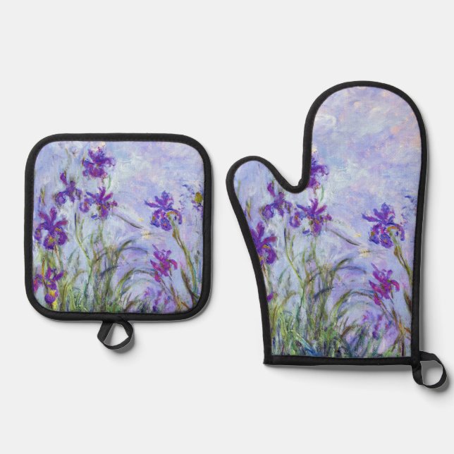 Claude Monet - Lilac Irises / Iris Mauves Ofenhandschuh & Topflappen-Set (Vorderseite)