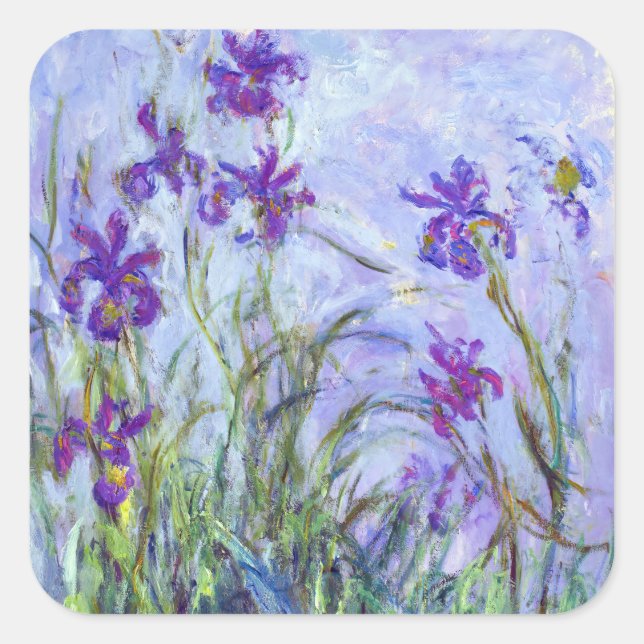 Claude Monet - Lilac Irises / Iris Mauves Quadratischer Aufkleber (Vorderseite)