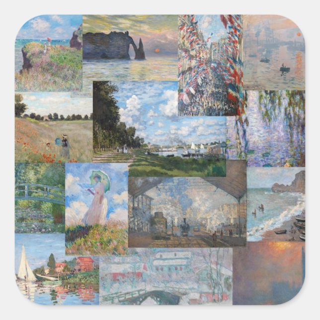 Claude Monet - Meisterwerke Patchwork Quadratischer Aufkleber (Vorderseite)