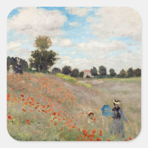 Claude Monet - Mohnfeld Quadratischer Aufkleber