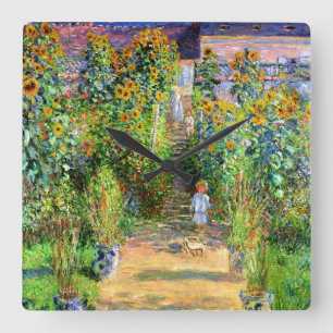 Claude Monet: Monet's Garden at Vétheuil Quadratische Wanduhr