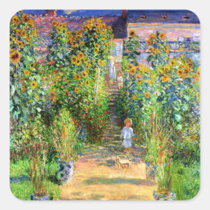 Claude Monet: Monet's Garden bei Vétheuil Quadratischer Aufkleber