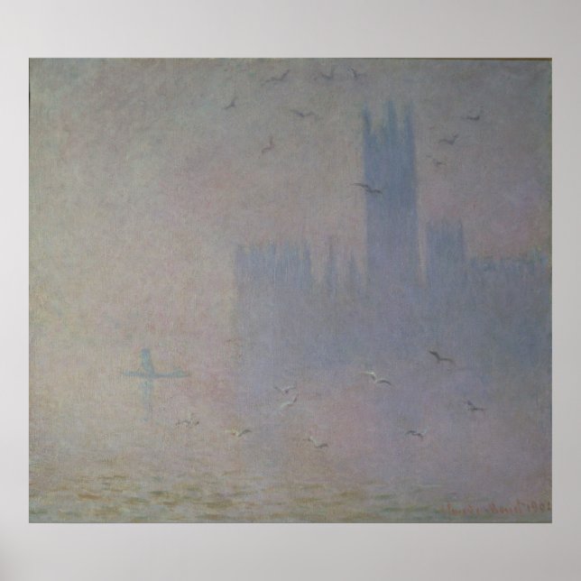 Claude Monet | Möwen über Häuser des Parlaments Poster (Vorne)
