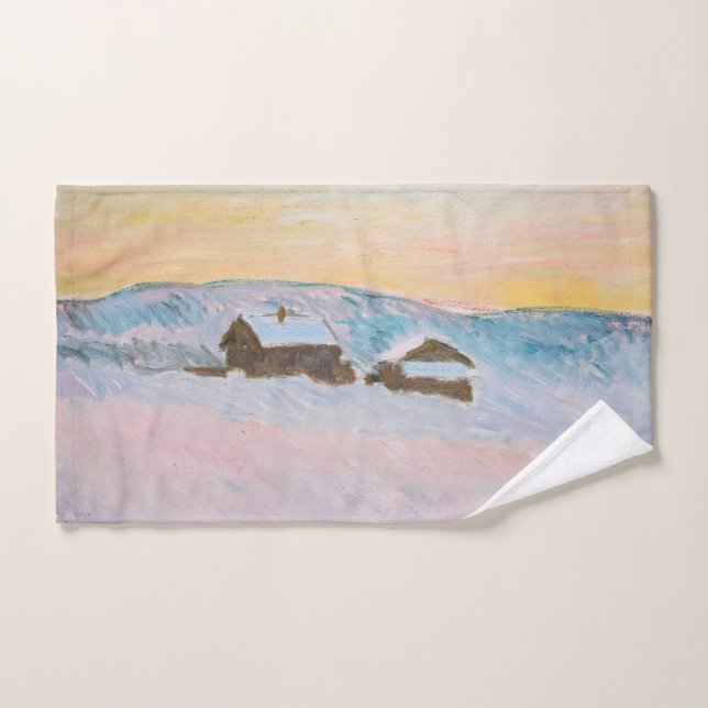 Claude Monet - Norwegische Landschaft, Blaue Häuse Badhandtuch Set (Handtuch)