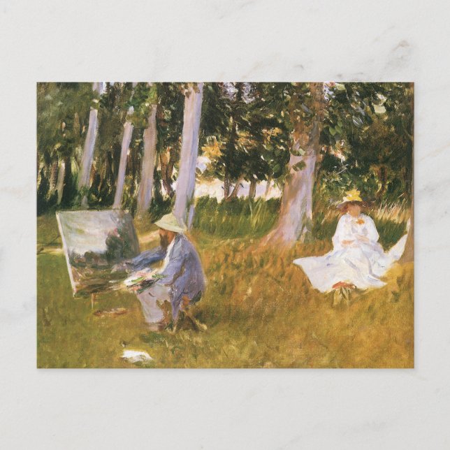 Claude Monet Painting, Edge of a Wood von Sargent Postkarte (Vorderseite)