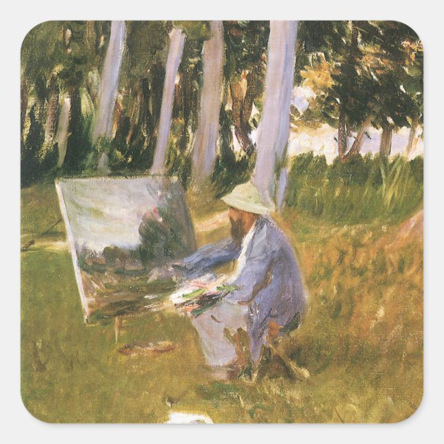 Claude Monet Painting, Edge of a Wood von Sargent Quadratischer Aufkleber (Vorderseite)