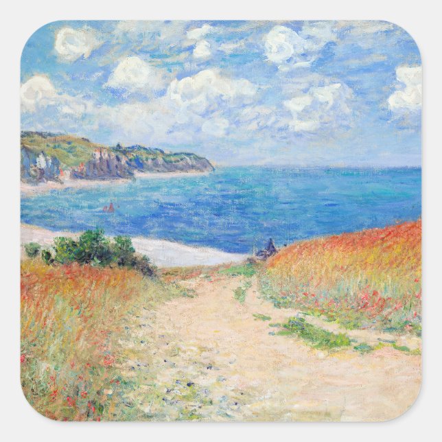 Claude Monet - Pfad der Weizenfelder in Pourville Quadratischer Aufkleber (Vorderseite)