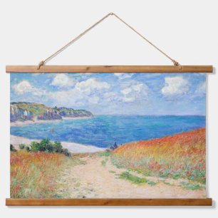 Claude Monet - Pfad der Weizenfelder in Pourville Wandteppich Mit Holzrahmen