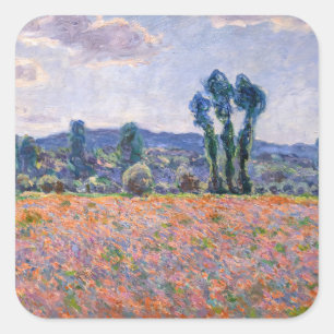 Claude Monet - Poppy Field 1890 (Giverny) Quadratischer Aufkleber