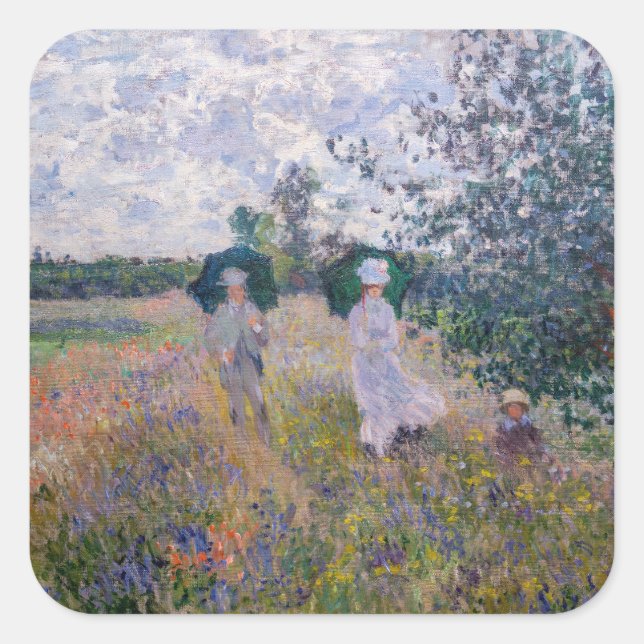 Claude Monet - Promenade in der Nähe von Argenteui Quadratischer Aufkleber (Vorderseite)