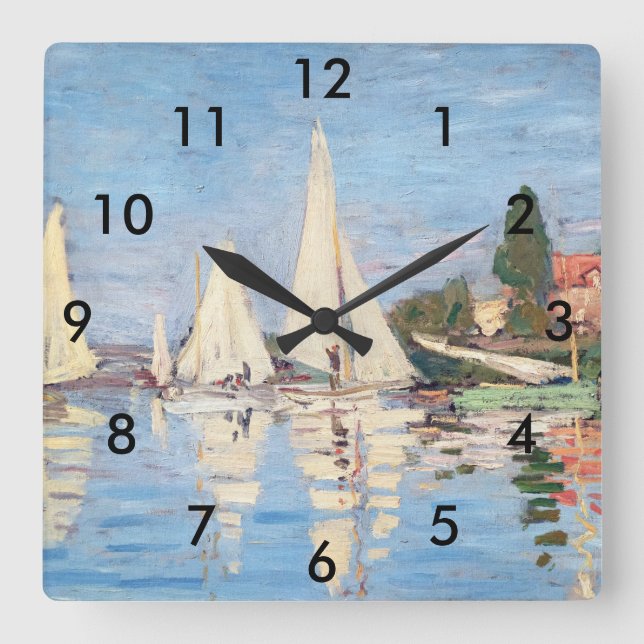 Claude Monet - Regatten in Argenteuil Quadratische Wanduhr (Vorderseite)
