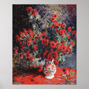 Claude Monet_Rote Chrysanthemen Blumen - Poster