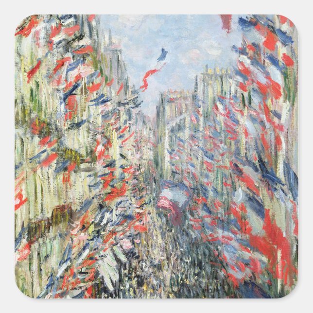 Claude Monet | Rue Montorgueil, Paris Quadratischer Aufkleber (Vorderseite)