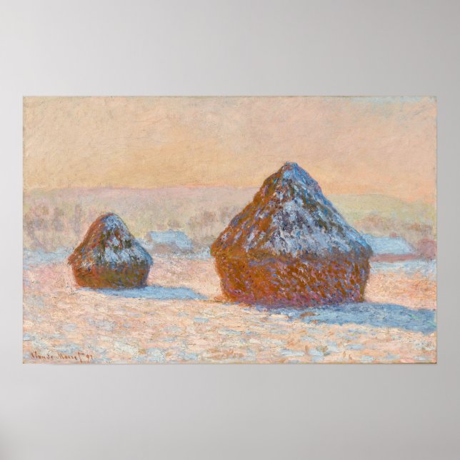 Claude Monet - Rührstäbe, Schneeeffekt, Morgen Poster (Vorne)
