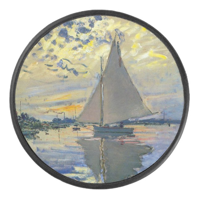 Claude Monet - Sailboat bei Le Petit-Gennevilliers Eishockey Puck (Vorderseite)