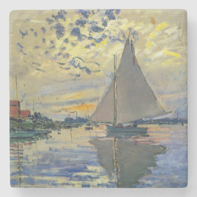 Claude Monet - Sailboat bei Le Petit-Gennevilliers Steinuntersetzer (Vorderseite)