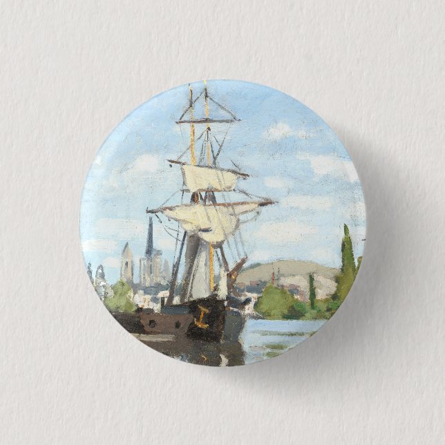 Claude Monet. Schiffe, die auf der Seine in Rouen  Button (Vorderseite)