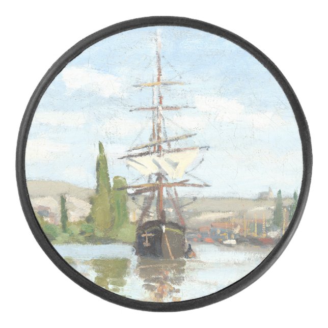 Claude Monet. Schiffe, die auf der Seine in Rouen  Eishockey Puck (Vorderseite)
