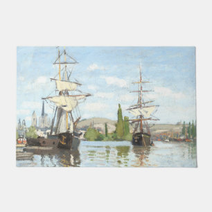 Claude Monet. Schiffe, die auf der Seine in Rouen Fußmatte