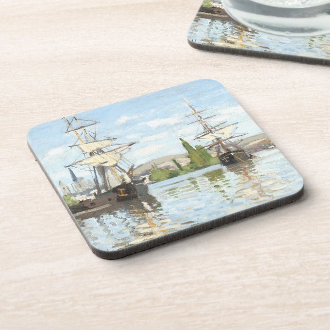 Claude Monet. Schiffe, die auf der Seine in Rouen  Getränkeuntersetzer (Linke Seite)