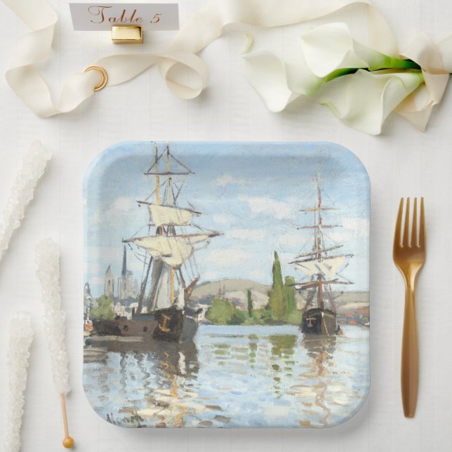 Claude Monet. Schiffe, die auf der Seine in Rouen  Pappteller (Hochzeit)
